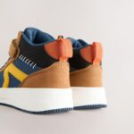 Navy/Tan Colourblock Touch Fastening Elastic Lace Hi Top Trainers