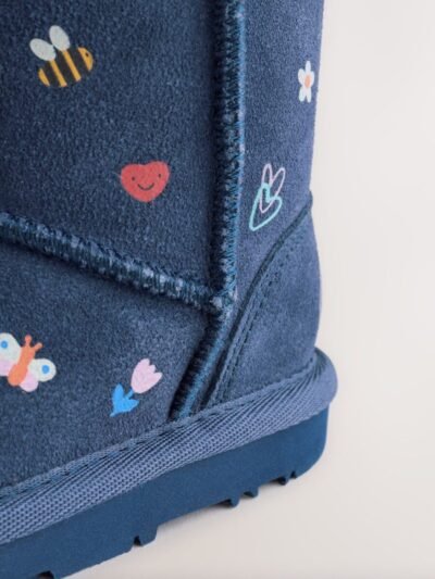 Navy Blue Water Repellent Tall Suede Pull On Boots