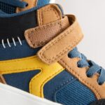 Navy/Tan Colourblock Touch Fastening Elastic Lace Hi Top Trainers