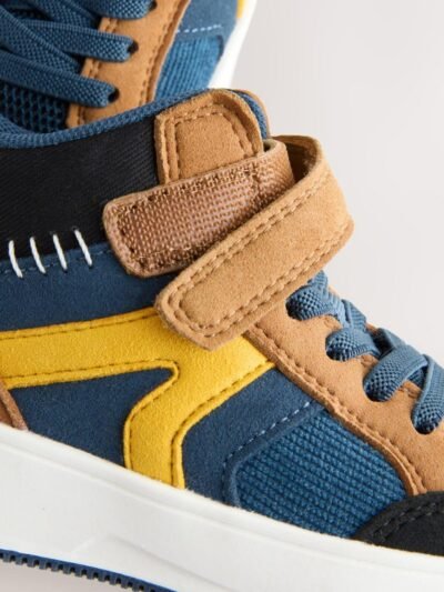 Navy/Tan Colourblock Touch Fastening Elastic Lace Hi Top Trainers