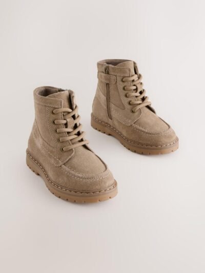 Neutral Suede Lace-Up Boots