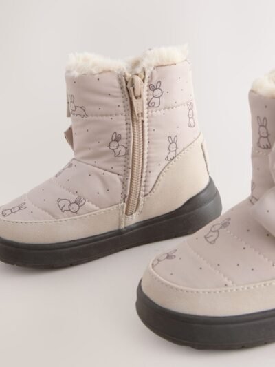 Neutral Bunny Water Repellent Quilted Bow Boots