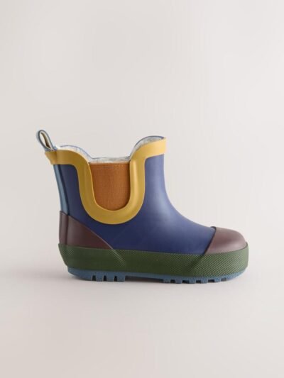 Navy Colourblock Warm Lined Ankle Wellies