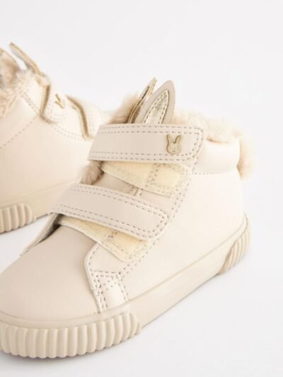 Bone White Bunny Standard Fit (F) Touch Fasten Strap High Top Trainers