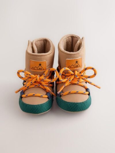 Neutral Colour Block Baby Quilted Snow Boots