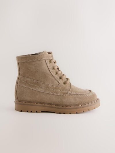 Neutral Suede Lace-Up Boots