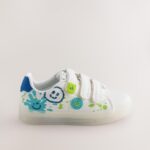 White Happy Face Light Up Touch Fastening Trainers