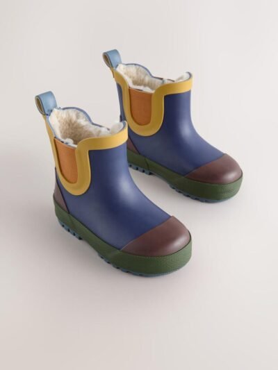 Navy Colourblock Warm Lined Ankle Wellies