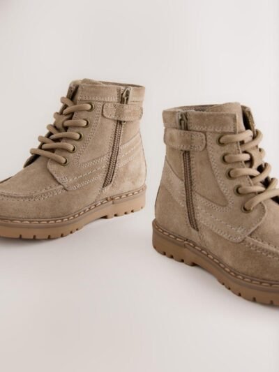 Neutral Suede Lace-Up Boots