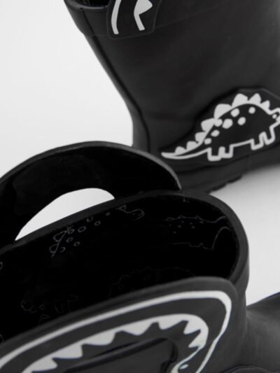 Black Colour Changing Dinosaur Handle Pull On Wellies