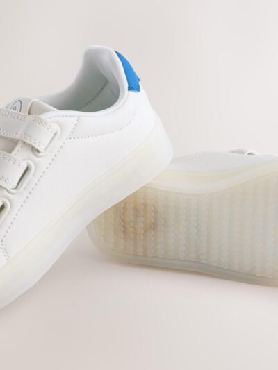 White Happy Face Light Up Touch Fastening Trainers