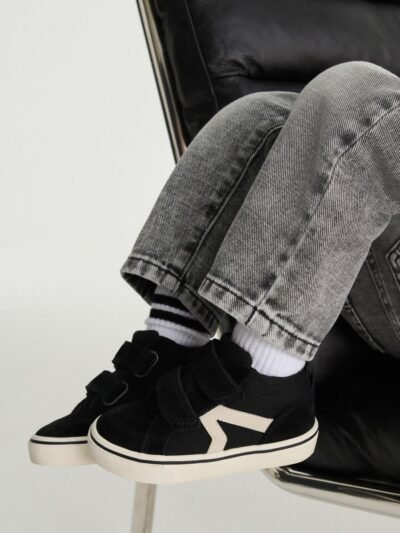 Black Suede Touch Fastening High Top Trainers