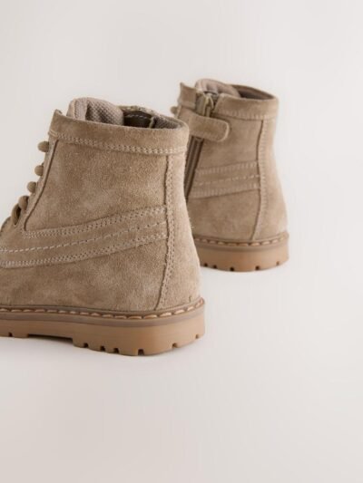 Neutral Suede Lace-Up Boots