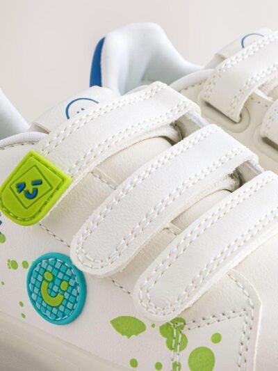 White Happy Face Light Up Touch Fastening Trainers