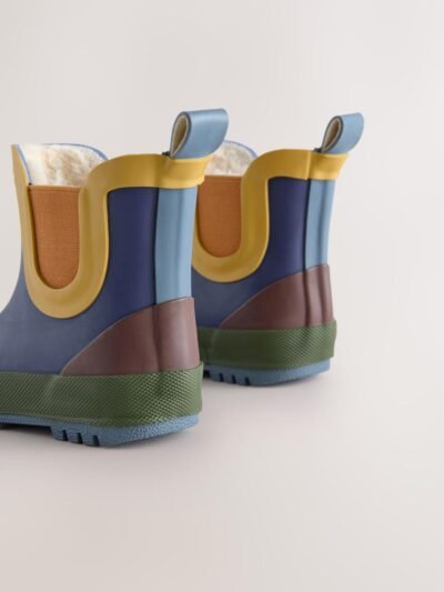 Navy Colourblock Warm Lined Ankle Wellies
