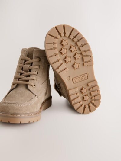 Neutral Suede Lace-Up Boots