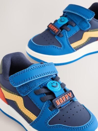 Navy Blue Touch Fastening Elastic Lace Trainers