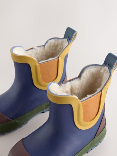 Navy Colourblock Warm Lined Ankle Wellies
