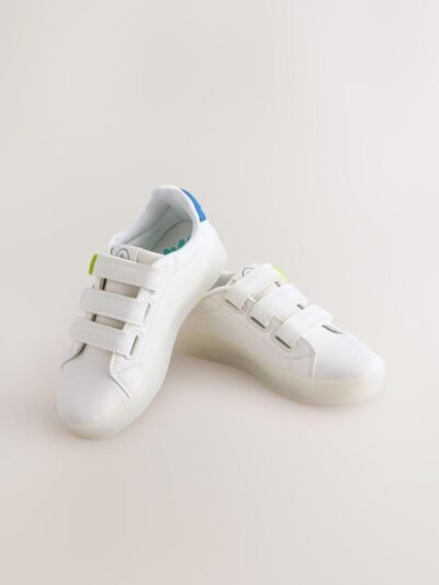 White Happy Face Light Up Touch Fastening Trainers