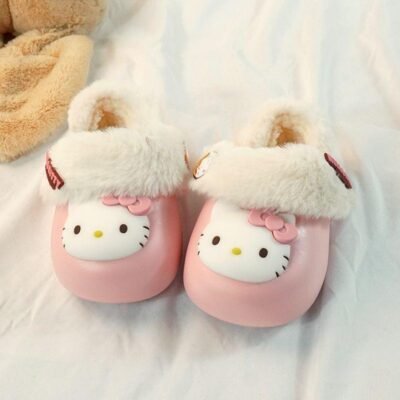 Cute Hello Kitty Fur-Lined Slippers for Kids