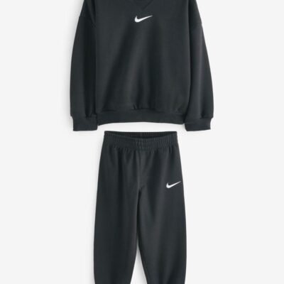Nike Black Little Kids Essential Marl Crew Tracksuit Set
