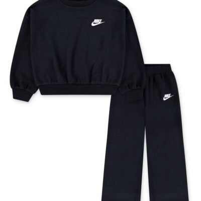 Nike Black Little Kids Club Crew and Wide Leg Joggers Set