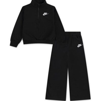 Nike Black Little Kids Club Half Zip and Wide Leg Joggers Tracksuit Set