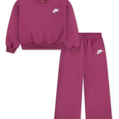 Nike Purple Little Kids Club Crew and Wide Leg Joggers Set