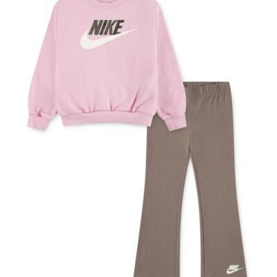 Nike Pink Little Kids Wild Warmth Crew and Flared Leggings Set