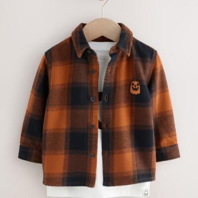 Rust/Black Halloween Long Sleeve Shirt and T-Shirt Set