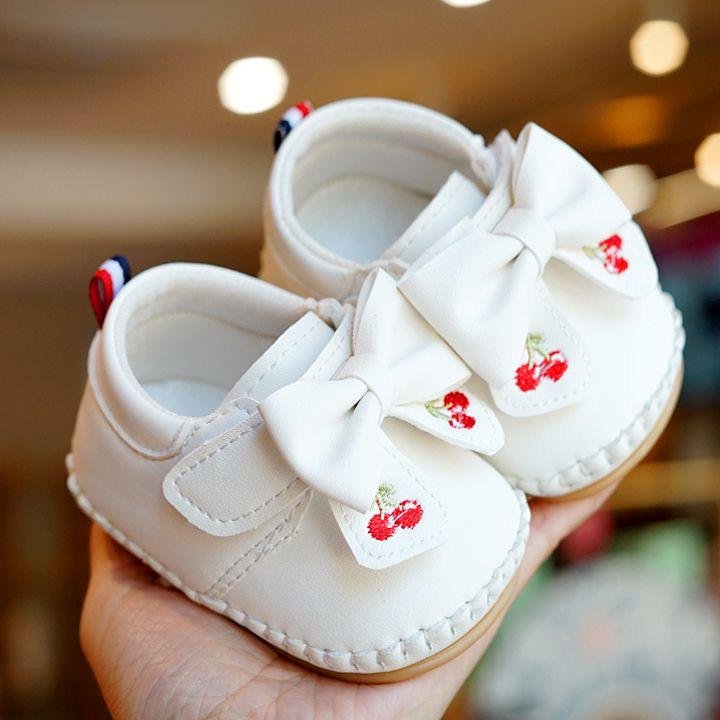 White 'Cherry Bow' Soft-Sole Shoes
