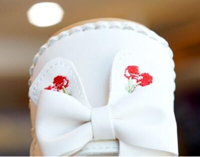 White 'Cherry Bow' Soft-Sole Shoes
