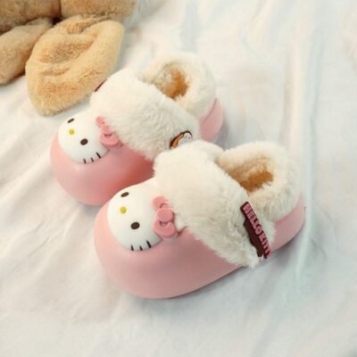 Cute Hello Kitty Fur-Lined Slippers for Kids