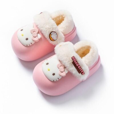 Cute Hello Kitty Fur-Lined Slippers for Kids