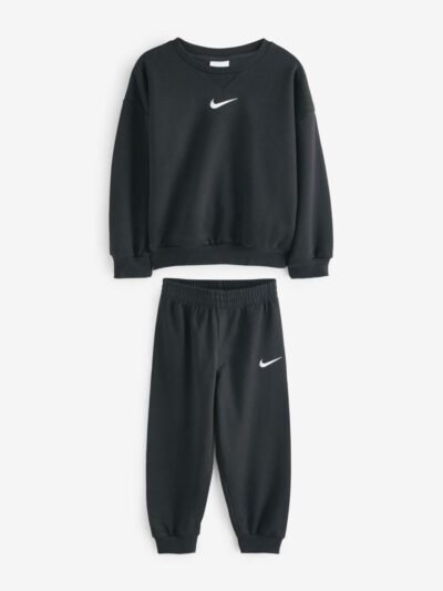 Nike Black Little Kids Essential Marl Crew Tracksuit Set