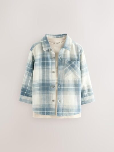 Blue Check Long Sleeve Shirt and T-Shirt Set