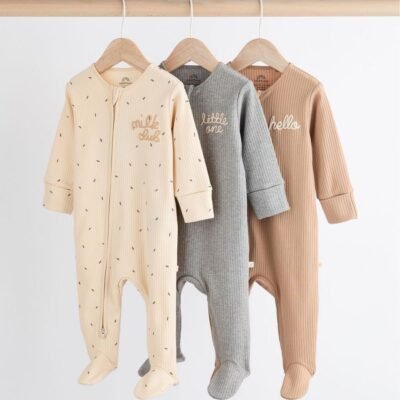 Neutral Milk Club Baby Two Way Zip 100% Cotton Sleepsuits 3 Pack