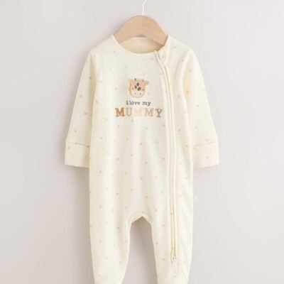 Ecru I Love My Mummy Two Way Zip Baby Sleepsuit