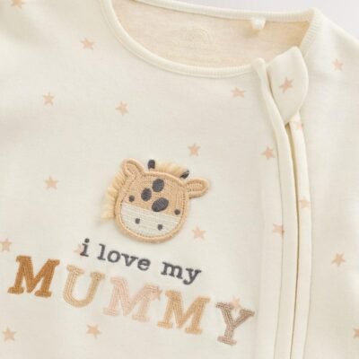 Ecru I Love My Mummy Two Way Zip Baby Sleepsuit