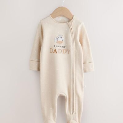 Neutral I Love My Daddy Two Way Zip Baby Sleepsuit