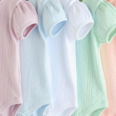 Pastels 5 Pack Short Sleeve Pointelle Baby Bodysuits