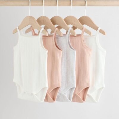 Pink 5 Pack Vest Pointelle Baby Bodysuits
