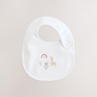 White Animal Print Baby Bibs 5 Pack