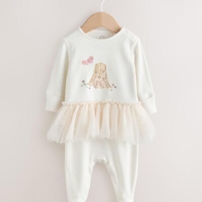 Ecru Bunny Tutu Baby Sleepsuit