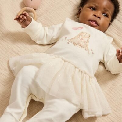 Ecru Bunny Tutu Baby Sleepsuit