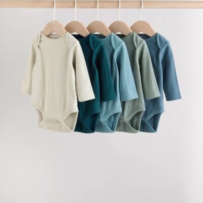Blue Baby Long Sleeve Bodysuits 5 Pack