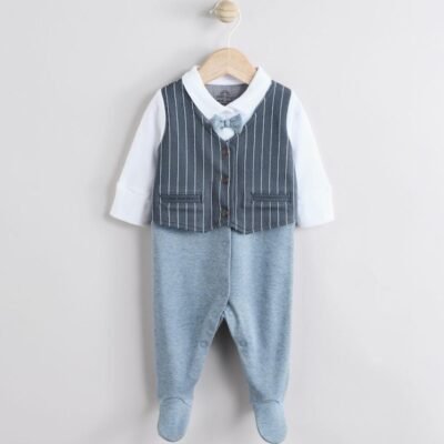 Navy Smart Bow Tie Baby Sleepsuit