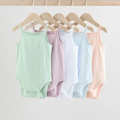 Pastel 5 Pack Vest Pointelle Baby Bodysuits
