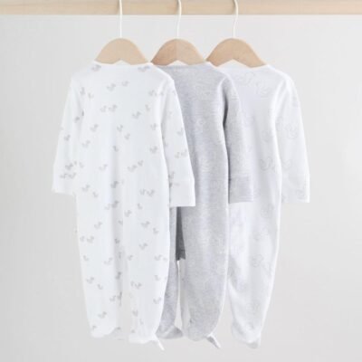 Grey Baby Two Way Zip Sleepsuits 3 Pack
