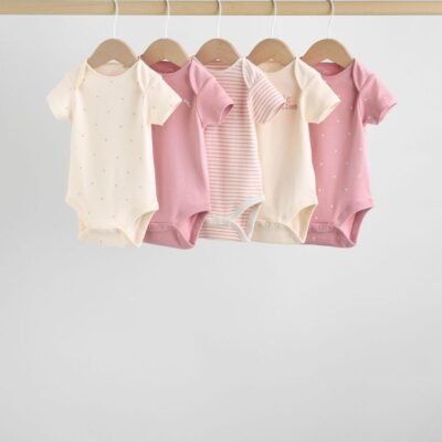 Pink Heart Baby Short Sleeve Bodysuits 5 Pack